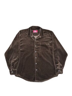 Vtg True Grit Brown Houndstooth Lustre Cotton Velvet Long Sleeve Shirt Men’s L